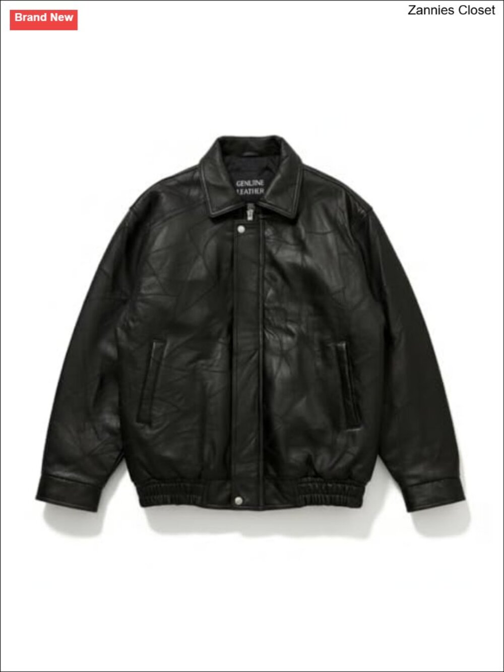 Genuine Leather Motorcycle Jacket Bomber Zip Up Baseball Collar Biker Coat